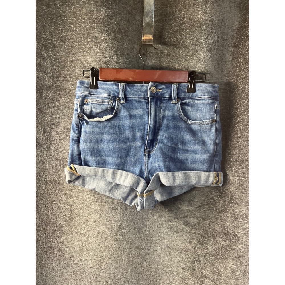 American Eagle Outfitters Denim Jean Shorts Size‎ 8 Blue Roll Cuff Distressed